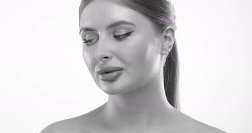 Monochrome Elegance Woman's Full Lips in Stark Contrast