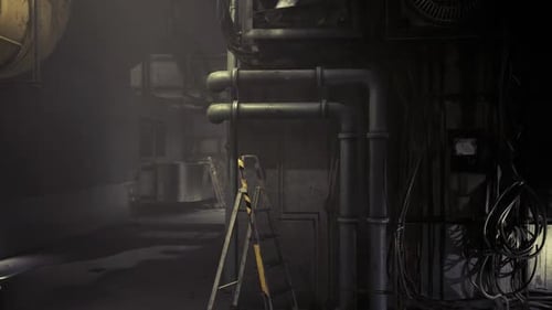 Dark Industrial Factory Interior Cinematic Pan