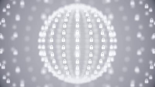 HD Cybersecurity Lock Sphere Animation – Futuristic White Digital Data Protection Loop