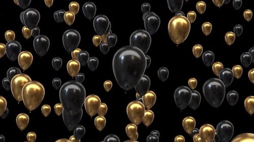 Floating Black and Gold Balloons in Celebration