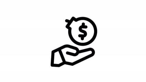 Animated Hand Holding Dollar Coin Icon for Financial Concepts