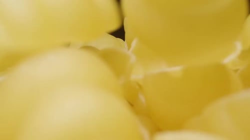 Dry pasta rotates and falls from above. Slow motion. Dolly slider extreme close-up .