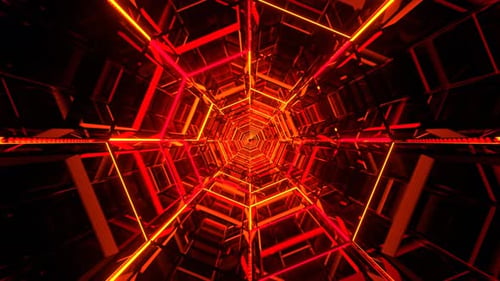 Orangefarbener achteckiger Neontunnel-Hintergrund VJ Loop l 4K