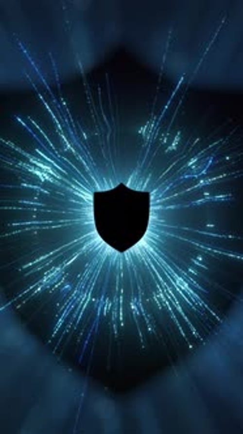 Dynamischer, futuristischer Schild pulsiert vor Energie