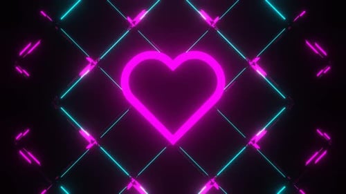 Cyan And Pink Neon Glowing Abstract Heart Background Vj Loop In HD