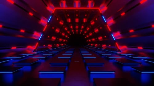 Red And Blue Rhomboid Neon Futuristic Corridor Background Vj Loop In HD