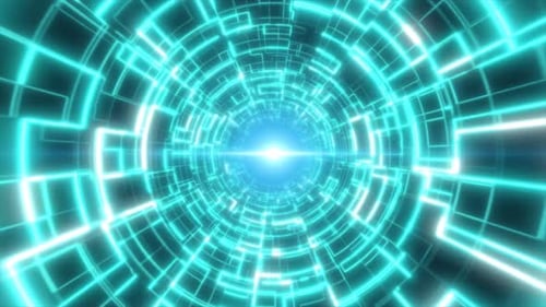 Abstrakter grün leuchtender Neonlasertunnel, futuristischer Hightech mit Energielinien