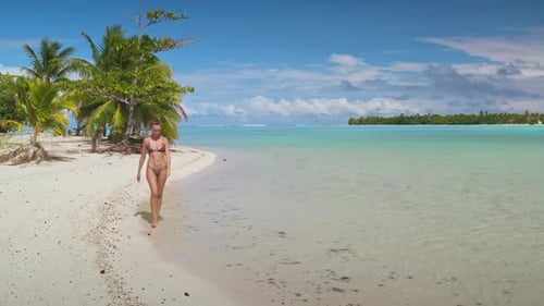 Young Woman Walking on the Beach of a Tropical Island Paradise