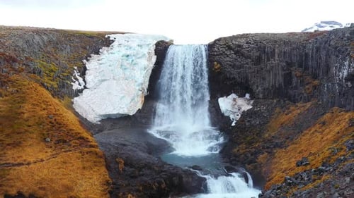 Waterfall with Pure Blue Water Nature Landscape in Autumn Iceland