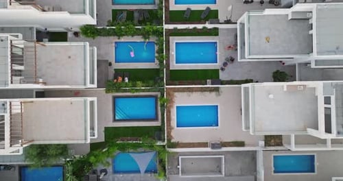 Aerial View Modern Architecture Luxury Villas with Swimming Pools