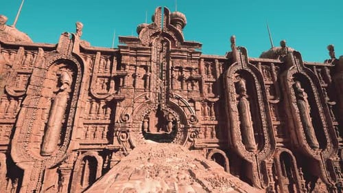 A Majestic Temple Adorned with Intricate Brickwork Against a Beautiful Sky