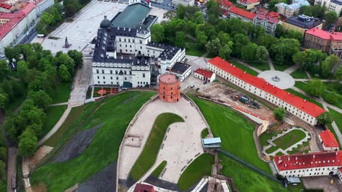 Historic Symbol Of The City Of Vilnius - Gediminas Castle Tower In Lithuania. Aerial Drone