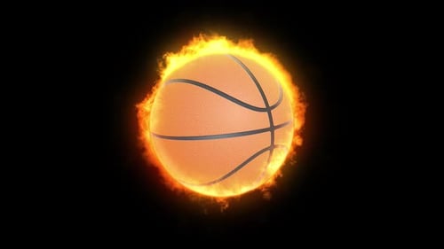 Flaming Basketball Spinning on Black Background