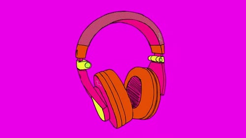 Retro Sketch Music Headphones Animation Loop
