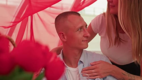 Romantic couple embrace with love and affection