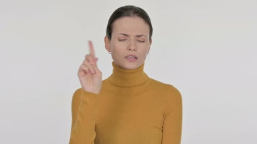 Denying Beautiful Woman in Rejection on White Background