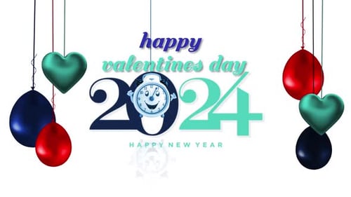 Happy New Year 2024 With Happy Valentines Day Loop Background