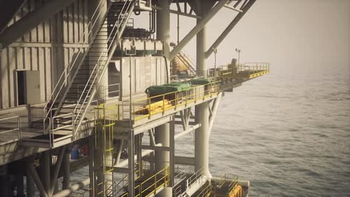 Old Oil Platform in Ocean Environment at Dawn Showcasing Industrial Equipment