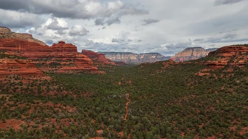 Red Rock Formations And Deadman's Trail In Sedona, Arizona, USA. - aerial hyperlapse