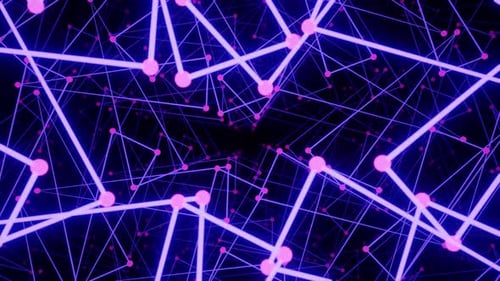 3D Rendering of Glowing Pink Dot Connected with Blue Lines Rotating Seamlessly