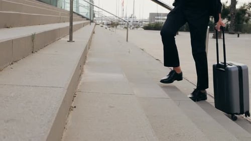 Tourist Man with Suitcase Baggage in Spain A Traveler with Luggage Suit Jacket on Business Street Go