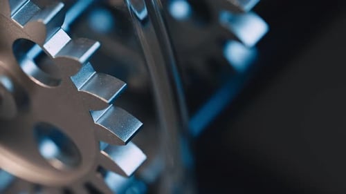 Rotating Metal Gears Macro Shot