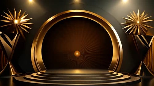 Elegant Golden Stage with Spotlight and Podium for Awards