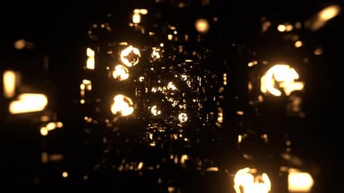 Yellow Moving Through The Tunnel With Unusual Light Spheres Background Vj Loop In 4K