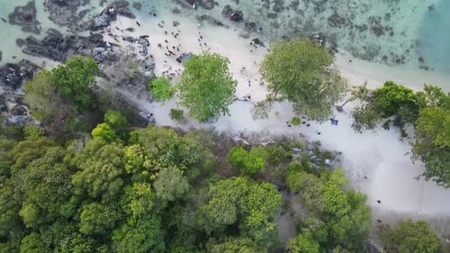 Aerial view of Menjangan Kecil Island in Karimunjawa, Jepara, Indonesia. Coral reefs, white sand bea