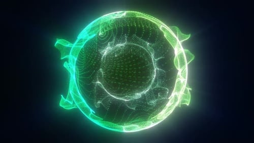 Round glowing sphere with small flying particles