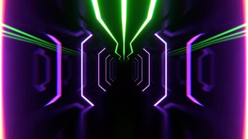 Green And Purple Strobe Neon Sci Fi Corridor Background Vj Loop I 4K
