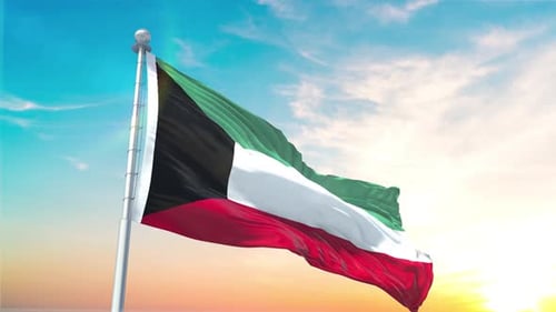 Kuwait Flag Waving Proudly Against a Bright Sky