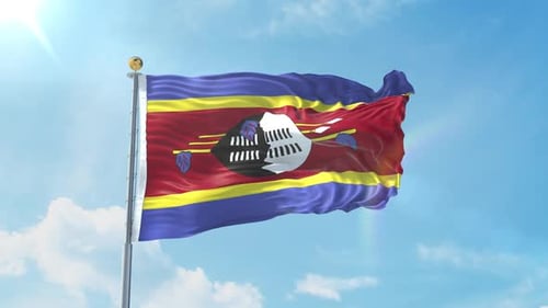 Eswatini National Flag Waving with Realistic Fabric Simulation