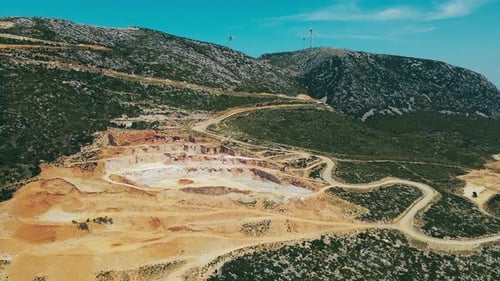Open Pit of Marble Quarry in Mountain in Turkey