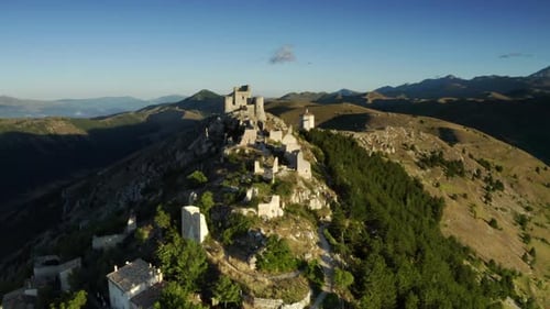 drone view of rocca calascio at sunrise abruzzo italy