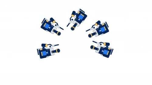 Surveillance video cameras pointing inward 2D cartoon object animation