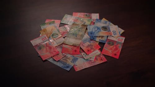 Close Up Dolly Shot Showing Many Different Swiss Franc Banknotes Cash Money Counting Swiss Francs