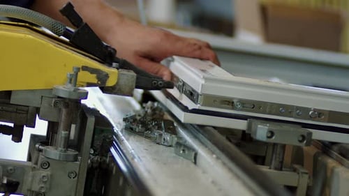 Windows Production Manufacture Semiautomatic Factory Line Close Up