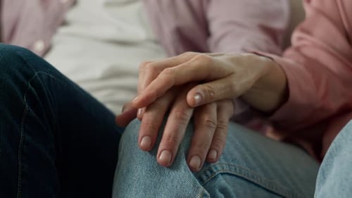 Closeup Unrecognizable Elderly Old People Holding Hands with Wrinkles Mature Married Couple Man