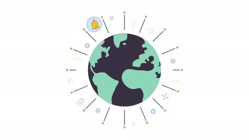 Earth globe and communication network line 2D object animation