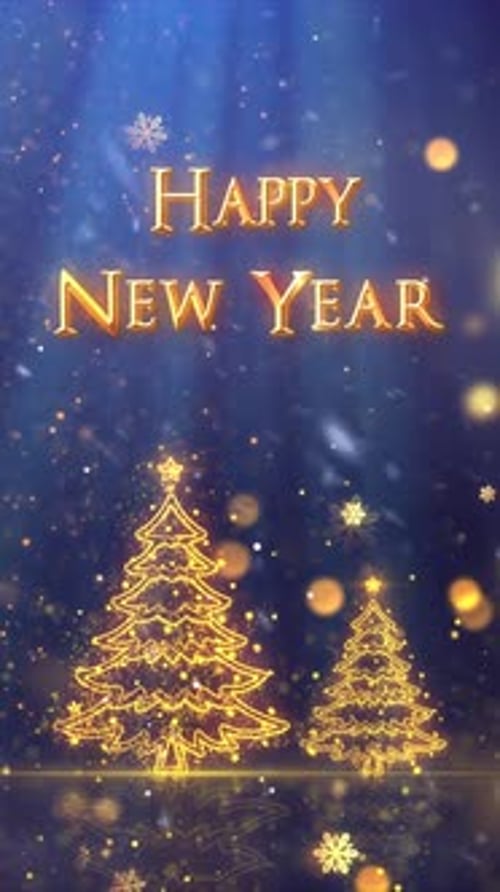 Glowing Christmas Trees and Happy New Year Vertical Animation
