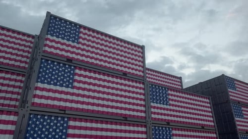 USA Flag Shipping Containers Animation for Global Trade and Logistics
