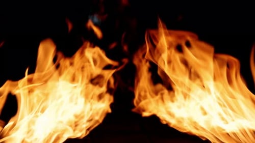 Dynamic Real Fire Flames Burning on Black Background