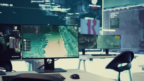 Military Control Center Used in Following Global Threats on a Big Display