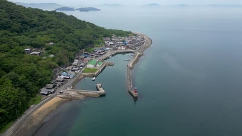 Stunning Seto inland drone scenery in Japan. Aerial Drone view