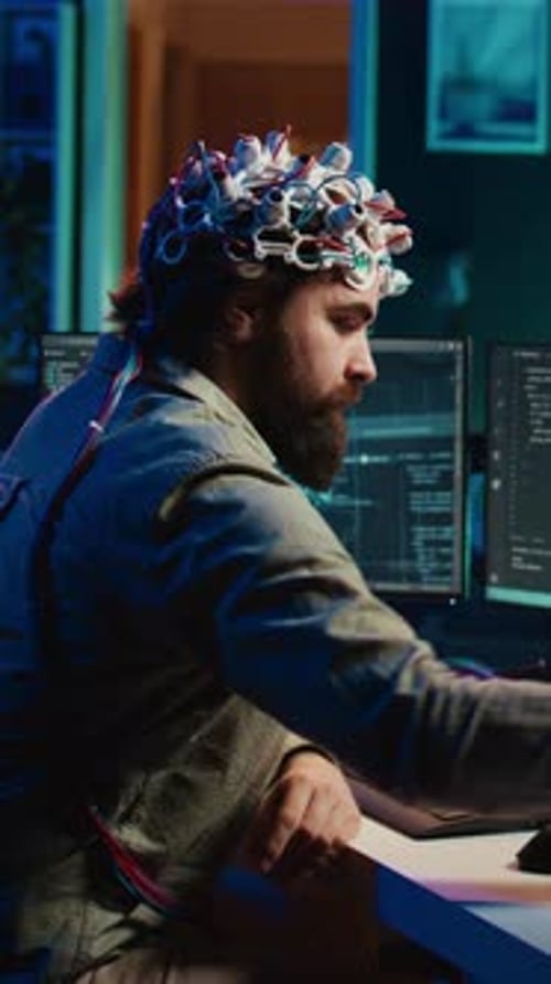 Vertical Video Engineer with EEG Headset on Merging with Artificial Intelligence