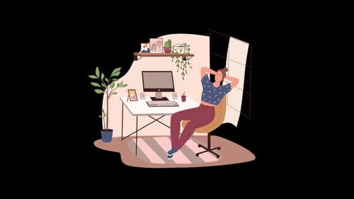 Flat Design Animation of a Person Relaxing in Home Office