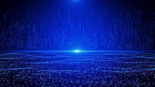 Abstract Blue Digital Space Background with Flowing Particles