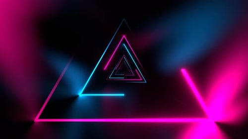 Cyan And Pink Beautiful Neon Triangular Tunnel Background Vj Loop I 4K