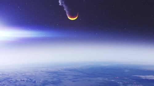 Fiery Meteoroid Entering Earth's Atmosphere in Space